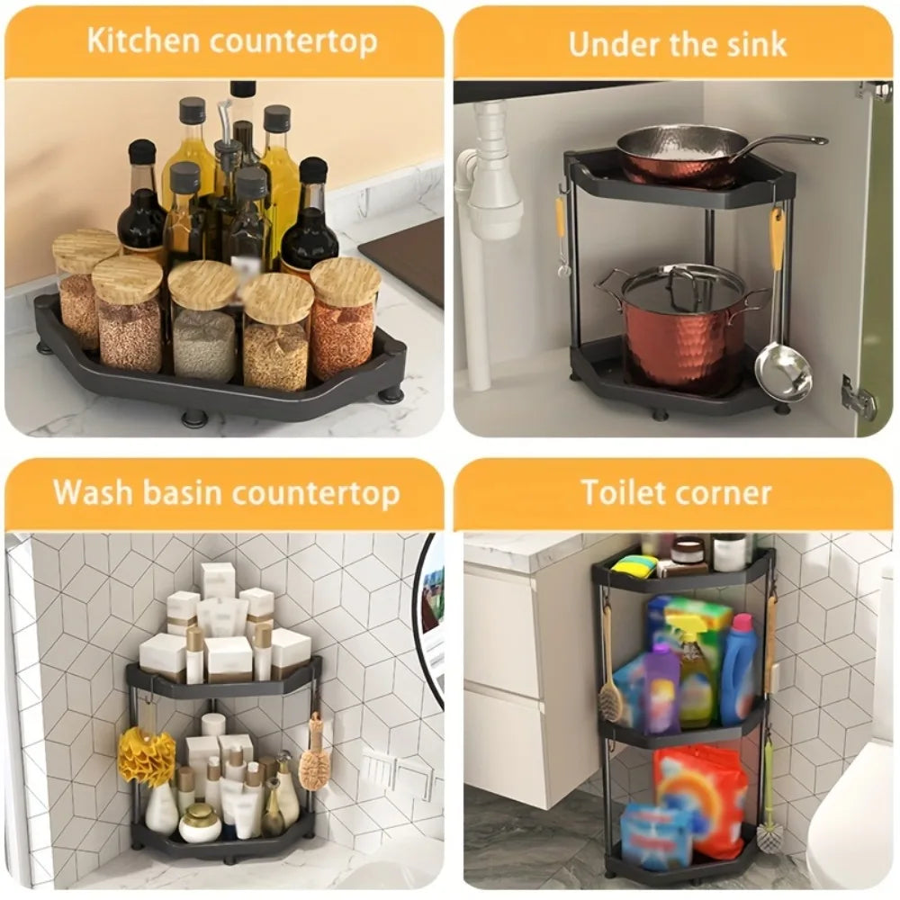 Corner Kitchen Seasoning Shelf – Spice Organizer & Chopstick Holder for Space-Saving, Easy to Clean Countertop Storage
