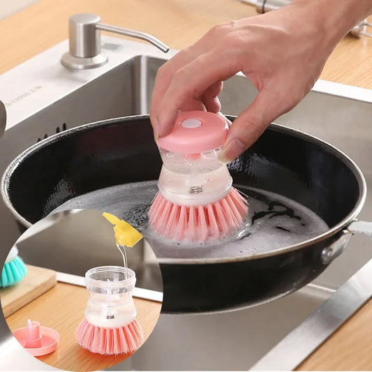 Kitchen Wash Pot Dish Brush with Soap Dispenser – Utensil Cleaning Tool for Household Kitchen Use