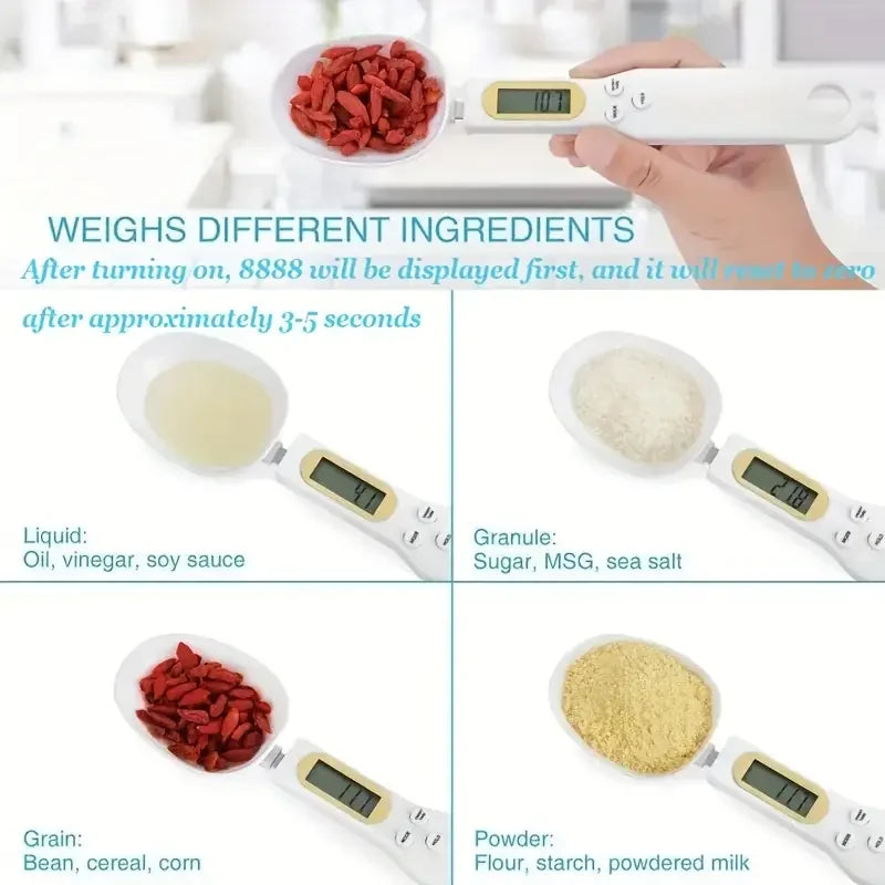 500g Digital Spoon Scale – 0.1g LCD Measuring Tool for Food, Flour, Milk & Coffee