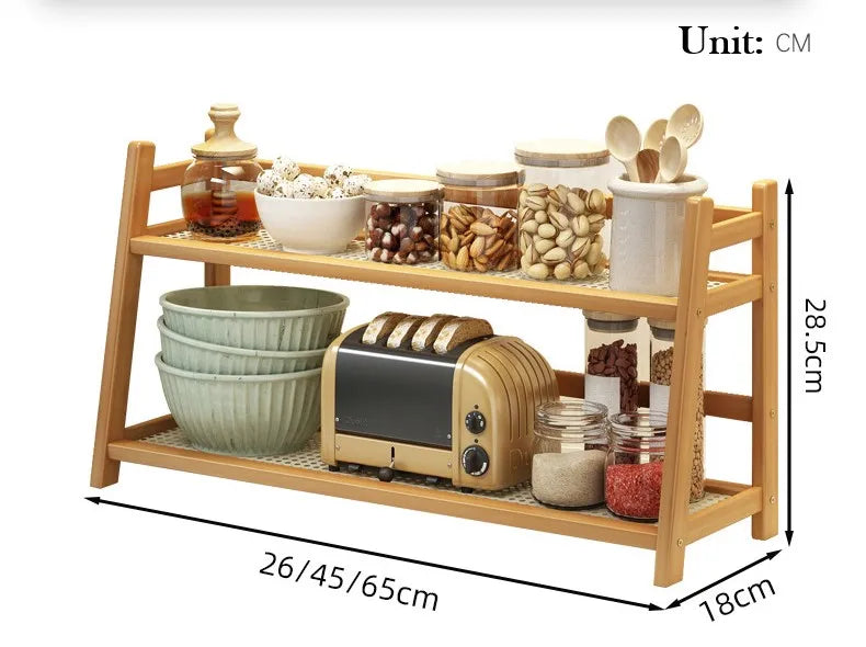 Bamboo Spice Caddy – 2-Layer Kitchen Storage Rack & Cup Holder for Coffee Bar & Countertop