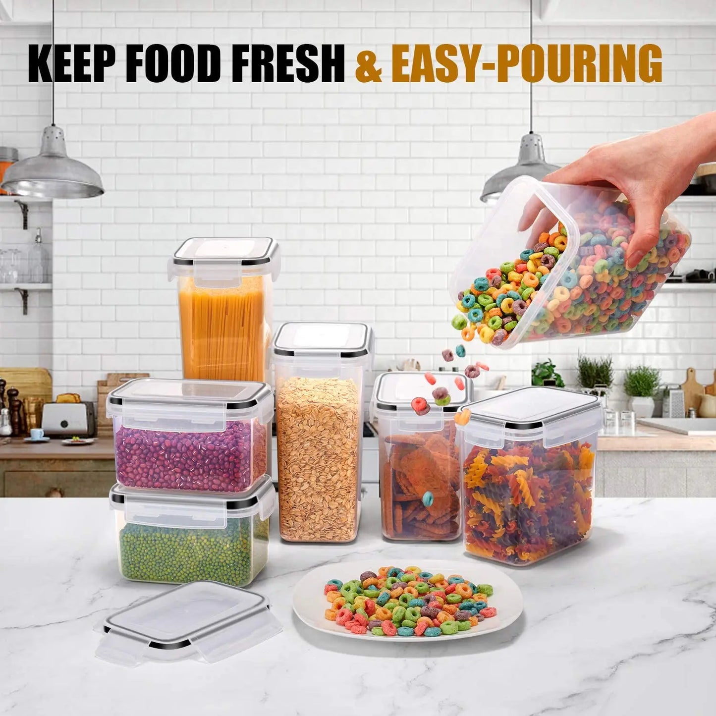 7-Piece Food Storage Containers – Airtight BPA-Free Plastic Set with Stickers & Pen for Labeling