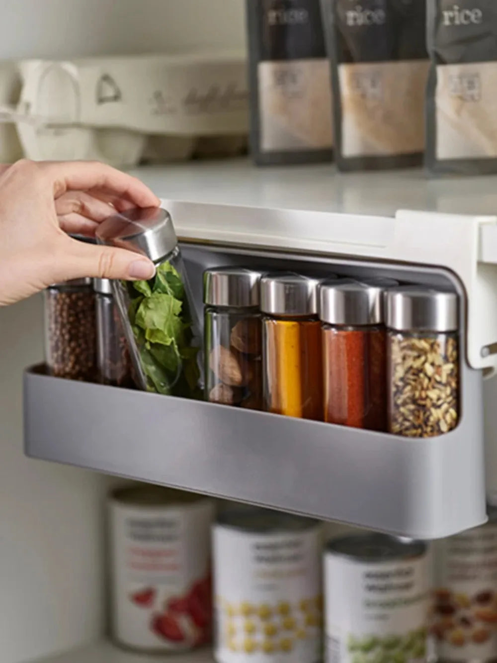 Wall-Mounted Spice Rack – Self-Adhesive Seasoning Bottle Organizer for Kitchen Storage