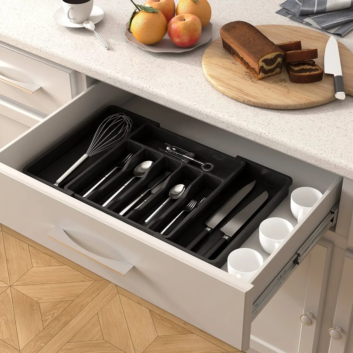 Adjustable Cutlery Drawer Organizer – Expandable Silverware Tray for Kitchen