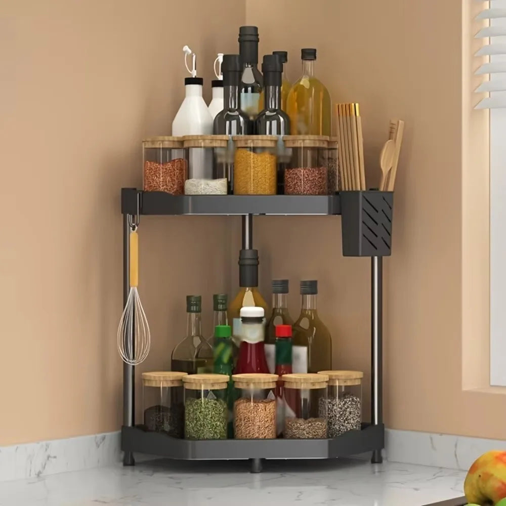 Corner Kitchen Seasoning Shelf – Spice Organizer & Chopstick Holder for Space-Saving, Easy to Clean Countertop Storage