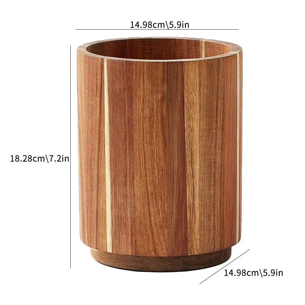 Wooden Circular Kitchen Cutlery Box – Round Cooking Tool Rack for Spatula Storage & Organization