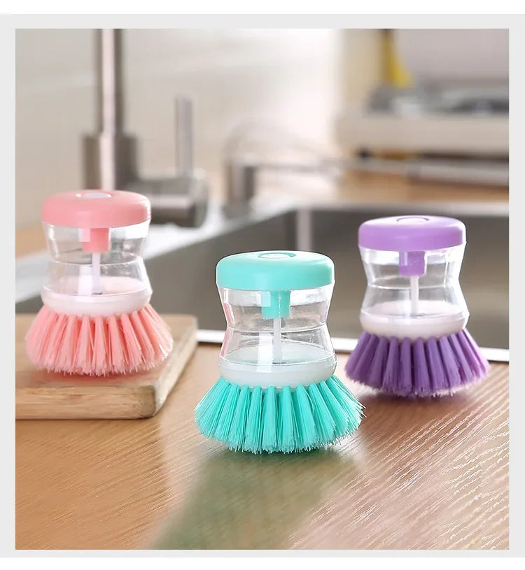 Kitchen Wash Pot Dish Brush with Soap Dispenser – Utensil Cleaning Tool for Household Kitchen Use