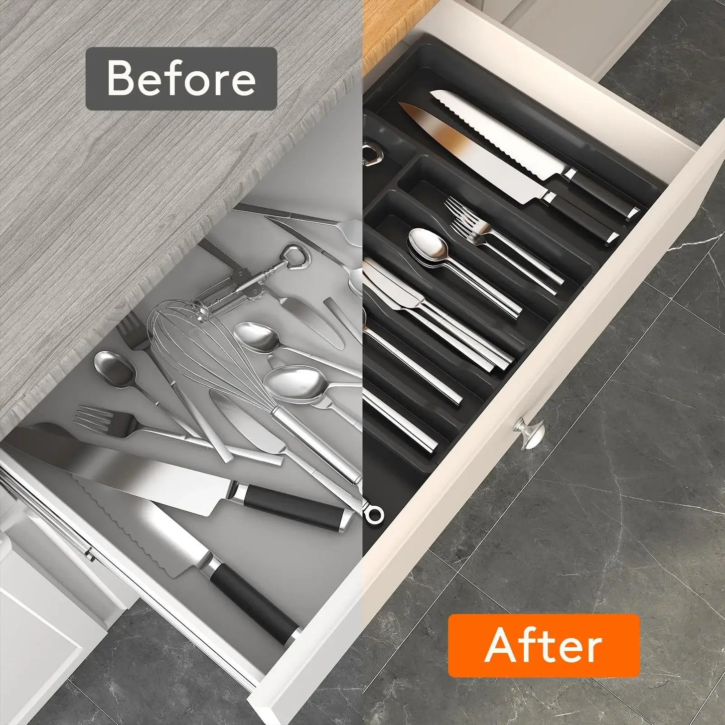 Adjustable Cutlery Drawer Organizer – Expandable Silverware Tray for Kitchen