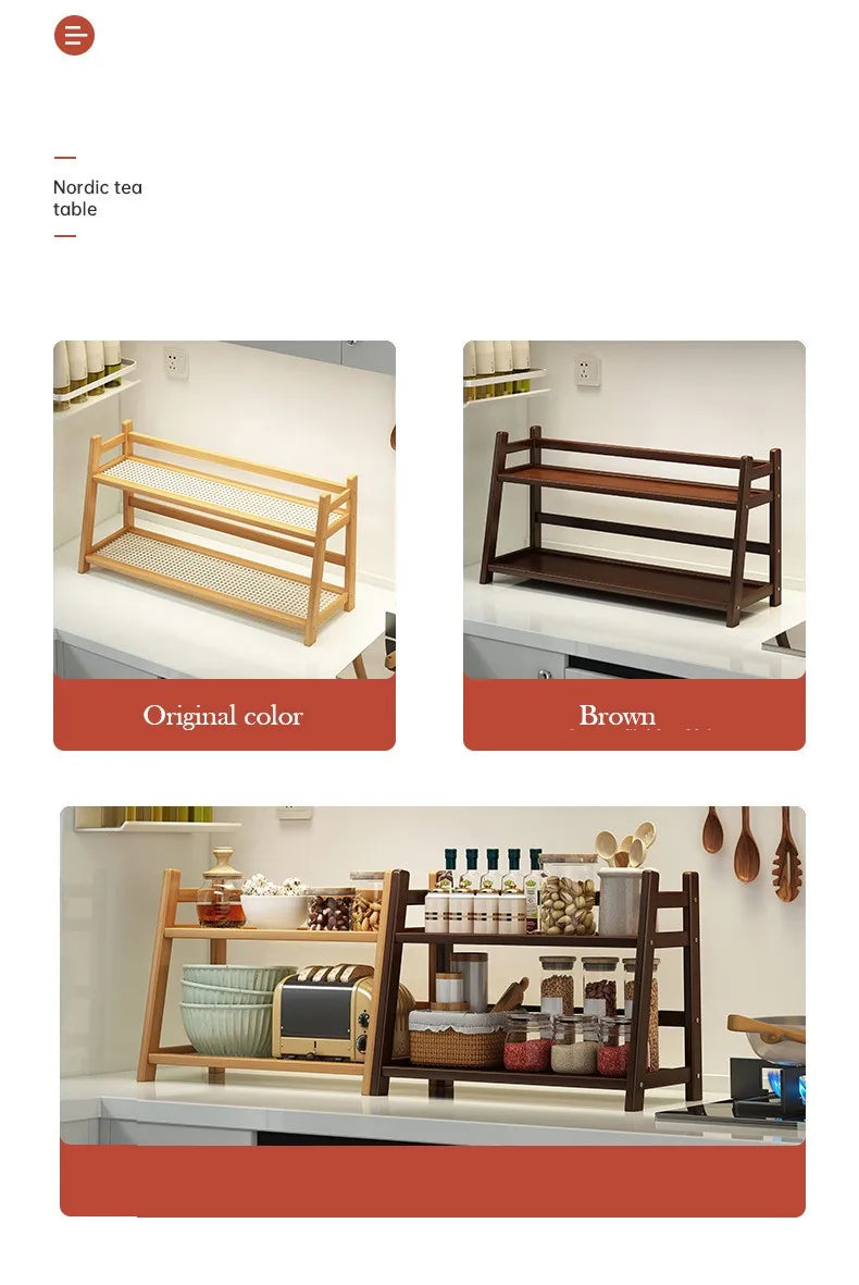Bamboo Spice Caddy – 2-Layer Kitchen Storage Rack & Cup Holder for Coffee Bar & Countertop
