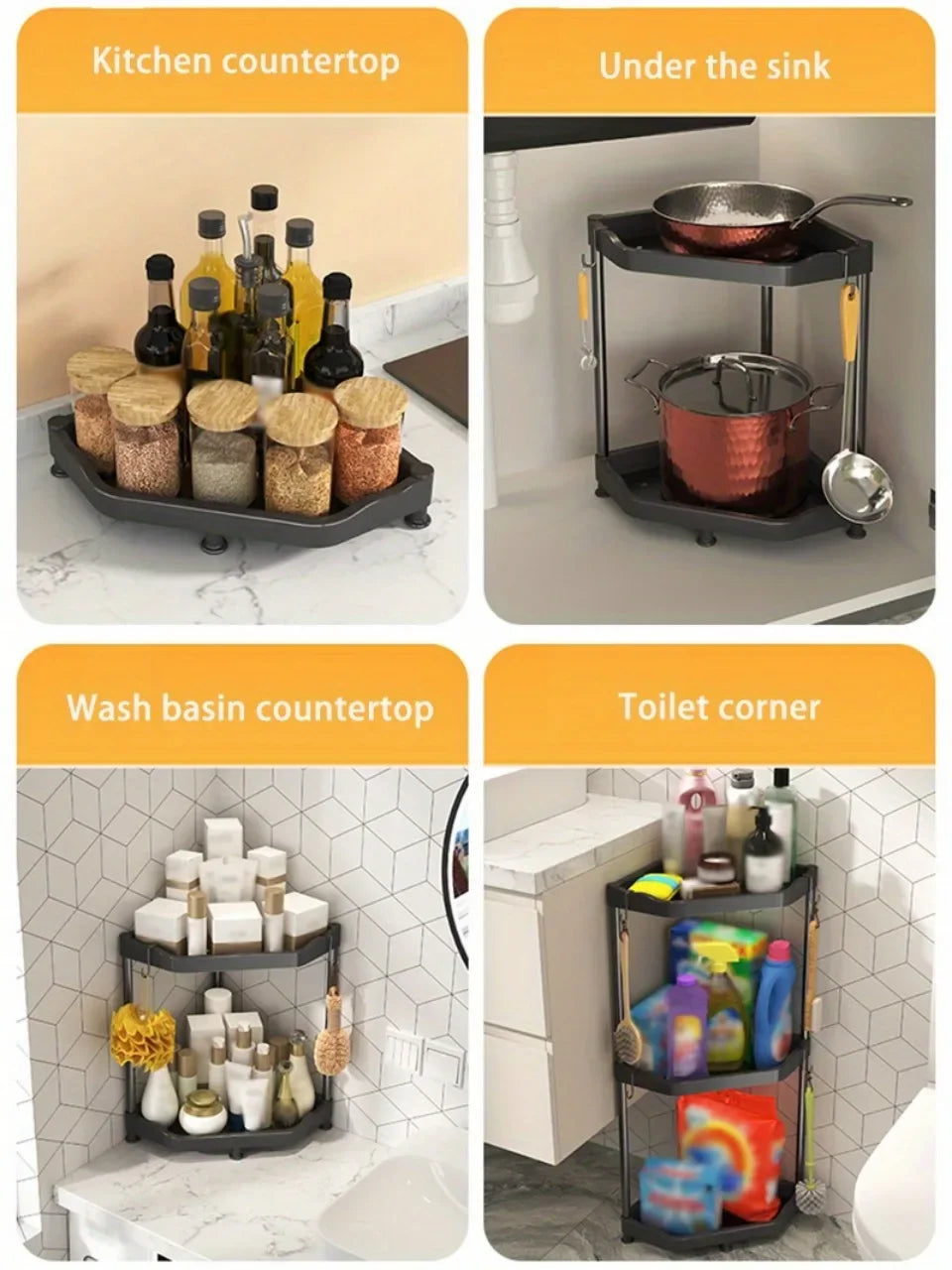 Corner Kitchen Seasoning Shelf – Spice Organizer & Chopstick Holder for Space-Saving, Easy to Clean Countertop Storage