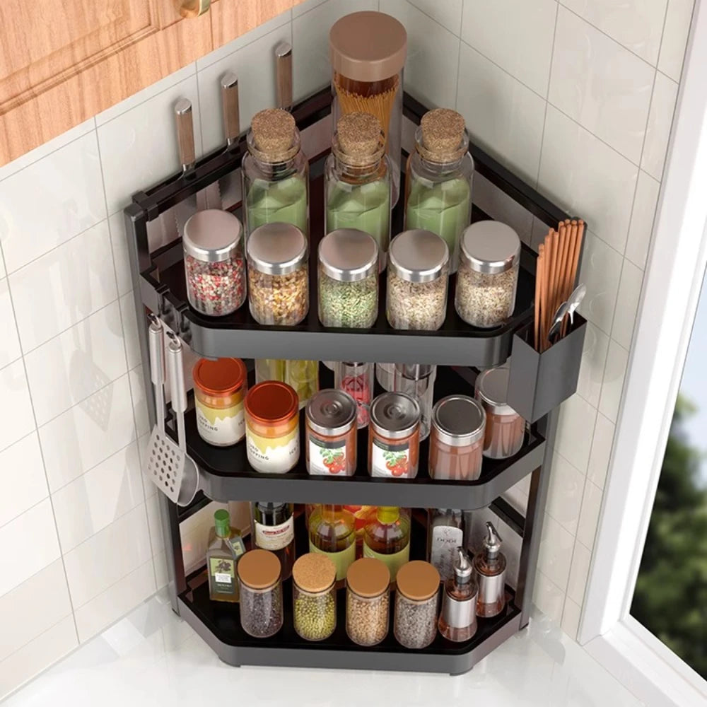 Kitchen Seasoning Shelf – Multi-Layer Spice Organizer with Corner Stand, Easy to Clean High-Quality Steel Plate Shelf