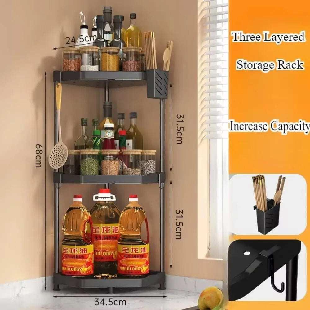 Kitchen Seasoning Shelf – Multi-Layer Spice Organizer with Corner Stand, Easy to Clean High-Quality Steel Plate Shelf