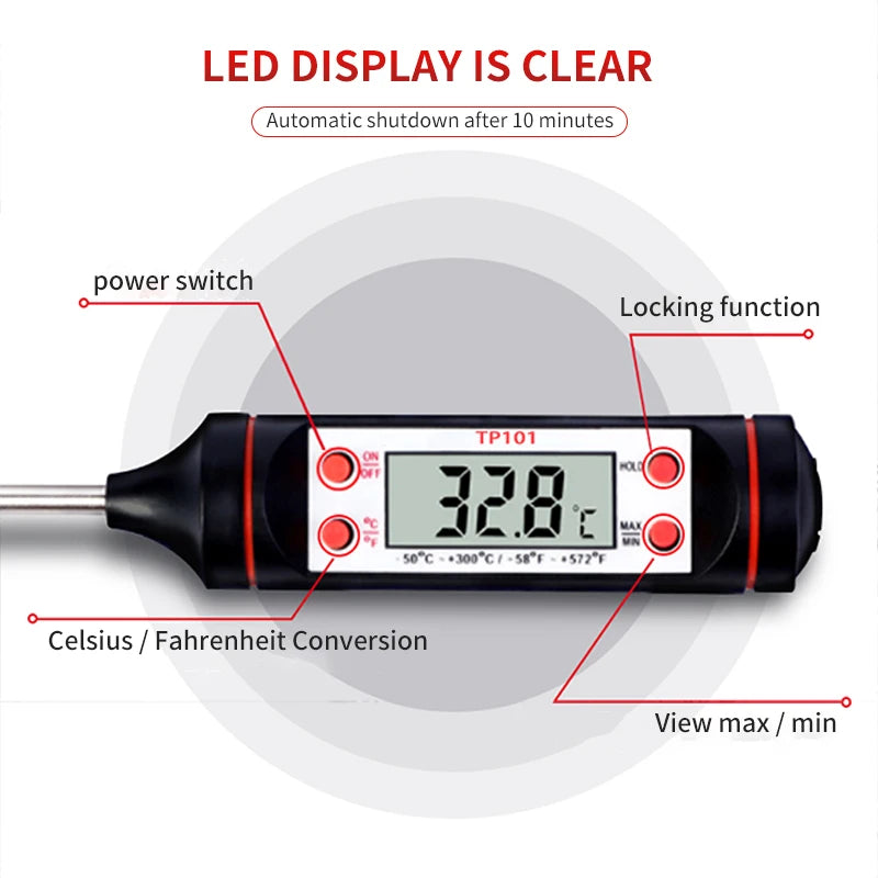 Electronic Probe Thermometer – Digital Display for Food, Baking & Grill Temperature