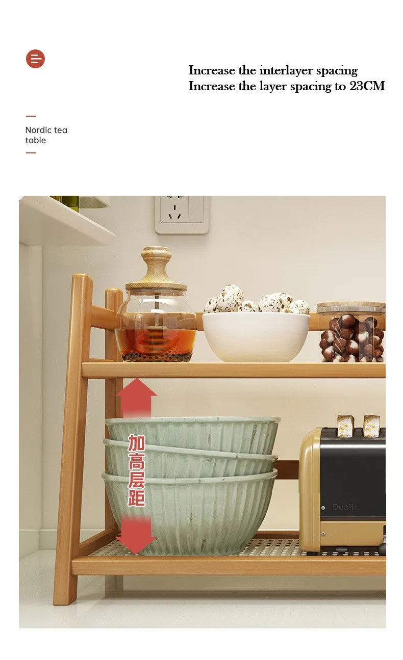 Bamboo Spice Caddy – 2-Layer Kitchen Storage Rack & Cup Holder for Coffee Bar & Countertop