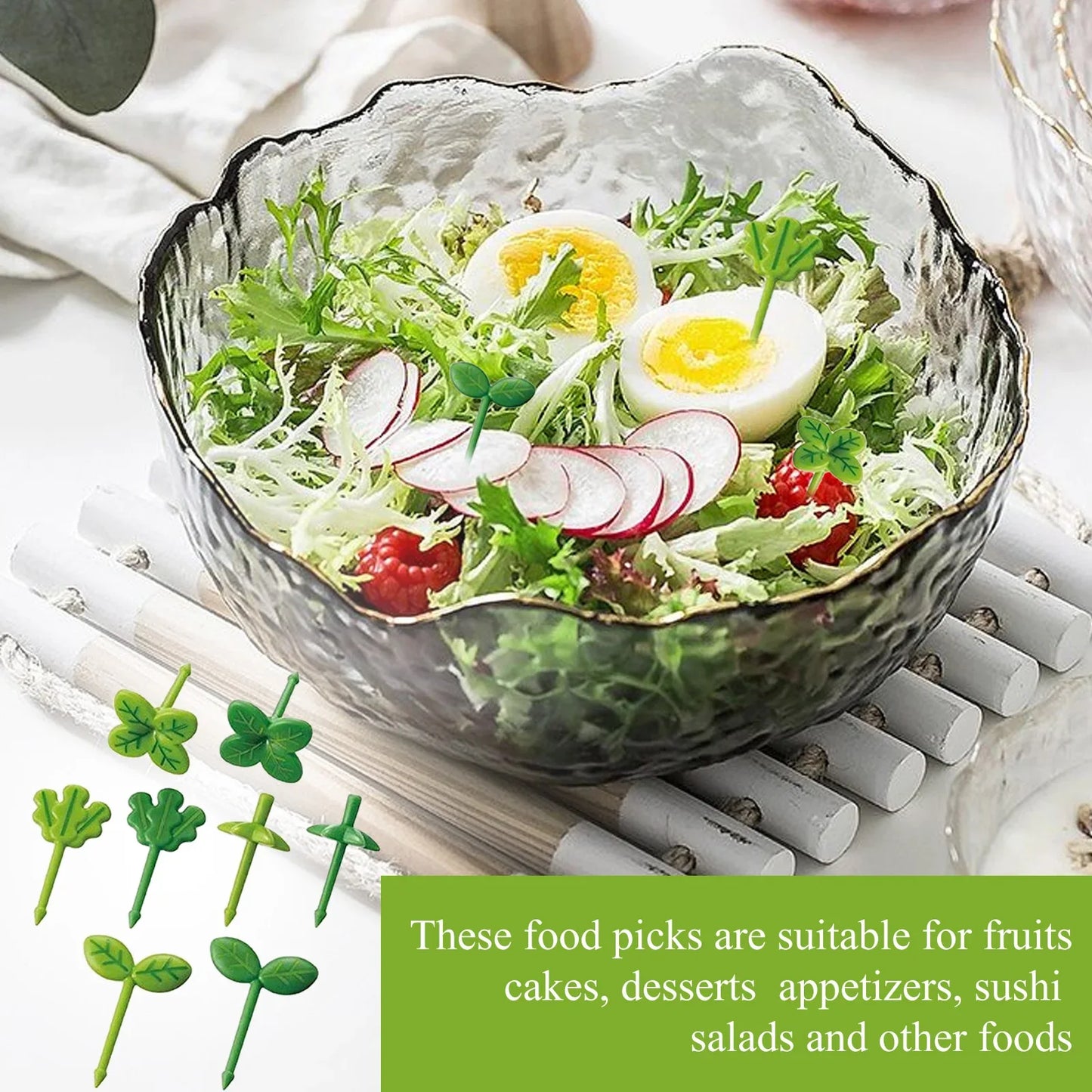 40-8pcs Leaf-Shaped Plastic Forks & Toothpicks – Fun Party Decor & Lunch Accessories for Kids, Sandwiches, and Salads
