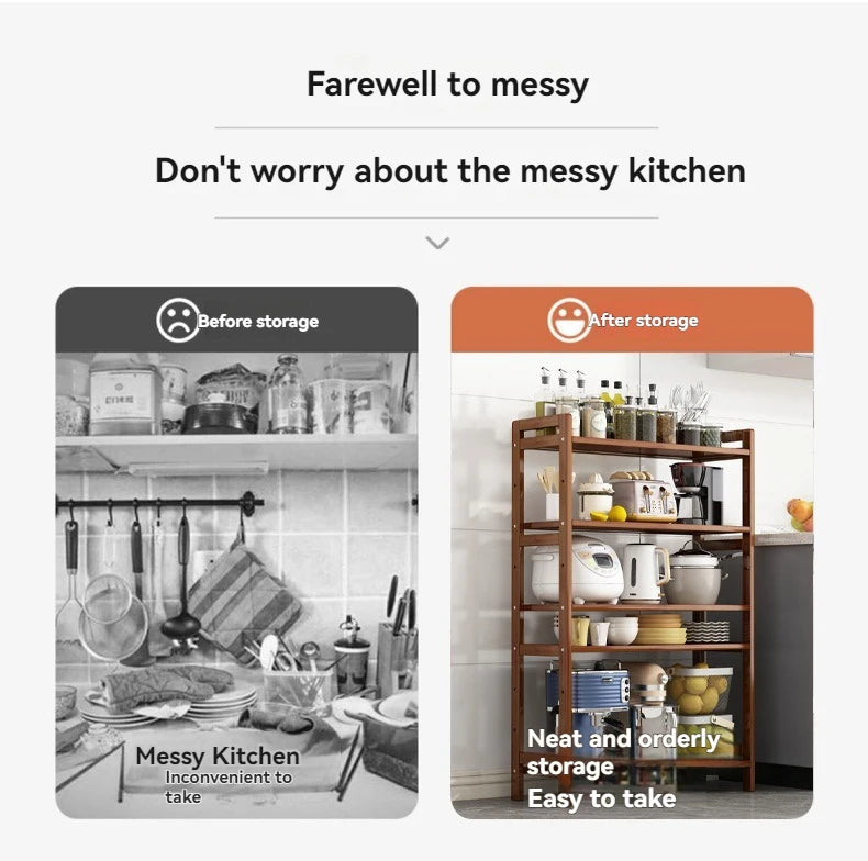Floor Standing Kitchen Shelf – Multi-Layer Storage for Pots, Seasonings, Fruits & Dishes