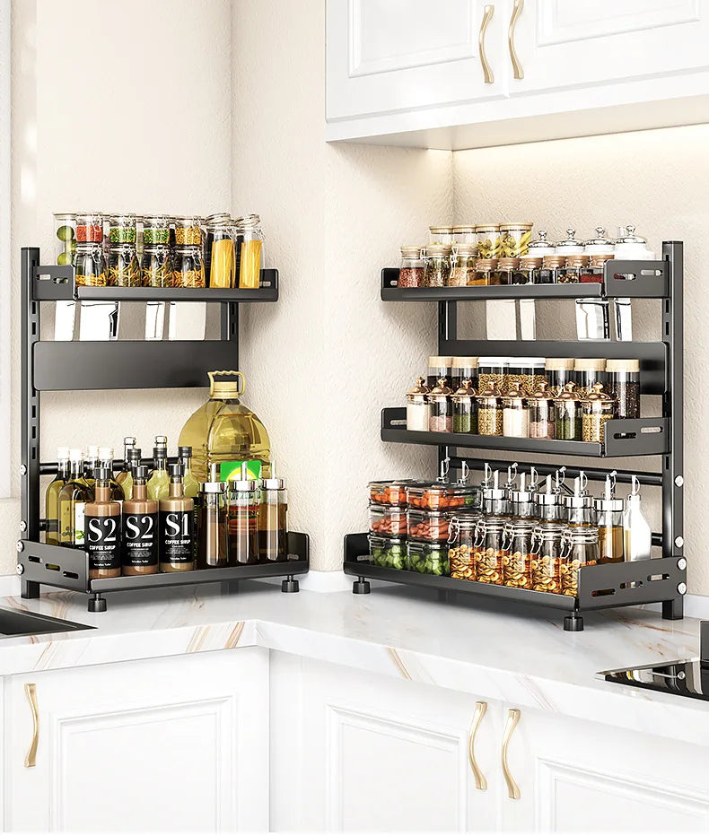 Multi-Function Kitchen Seasoning Rack – Countertop Knife Holder & Multi-Layer Storage for Utensils and Spices