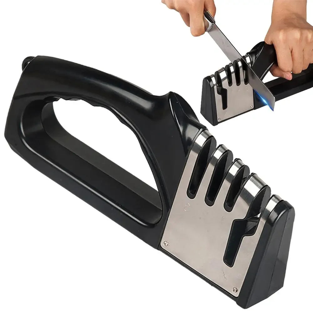 4-Segment Kitchen Knife Sharpener – Multifunctional Portable Tool with Non-Slip Base for Household Use
