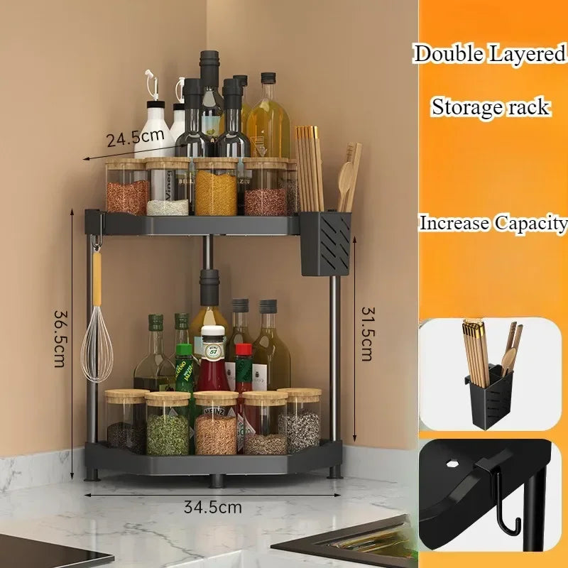 Kitchen Seasoning Shelf – Multi-Layer Spice Organizer with Corner Stand, Easy to Clean High-Quality Steel Plate Shelf