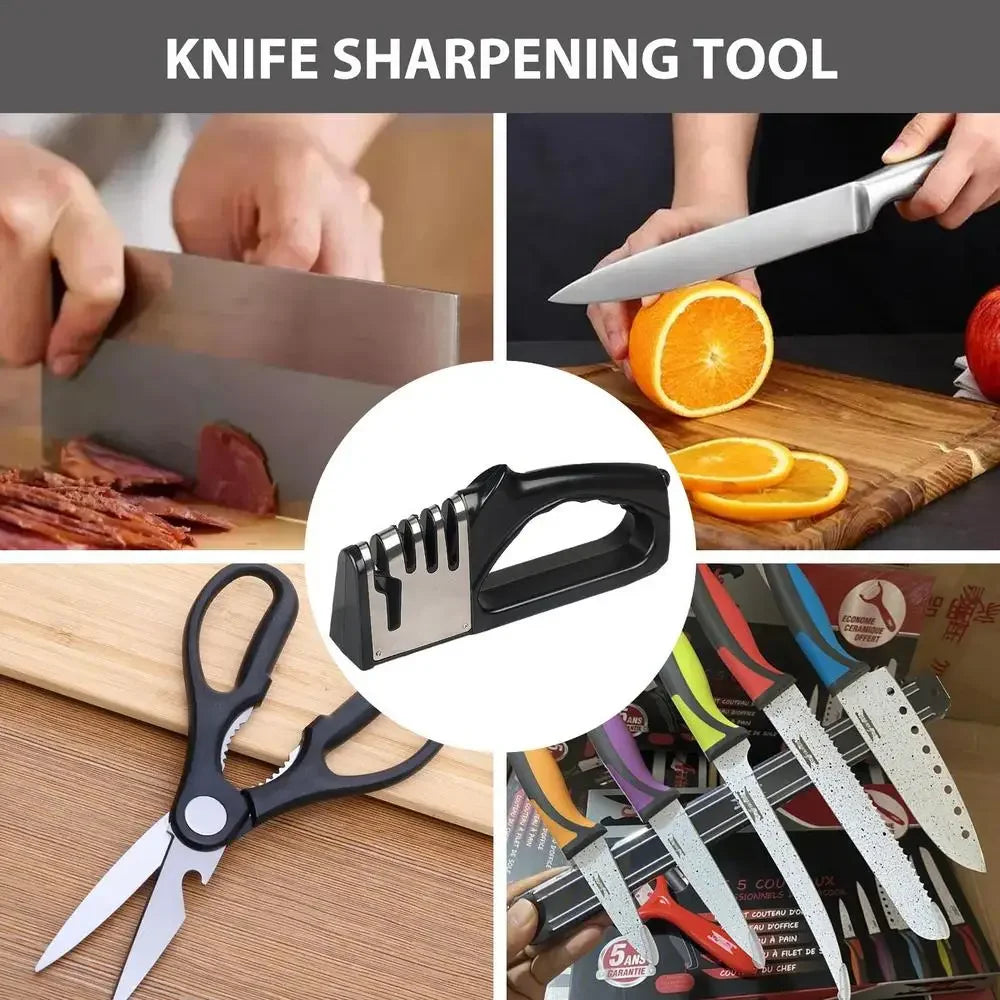 4-Segment Kitchen Knife Sharpener – Multifunctional Portable Tool with Non-Slip Base for Household Use